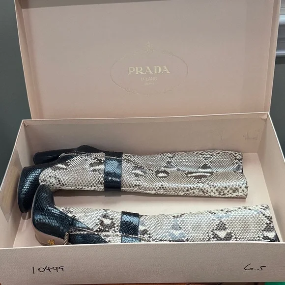 Prada Snakeskin Pattern Knee-High Boots - Picture 8 of 8